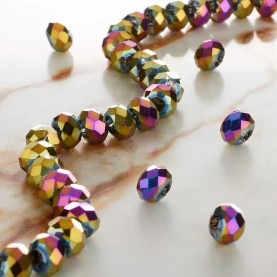 Black AB Large Hole Faceted Glass Rondelle Beads by Bead Landing